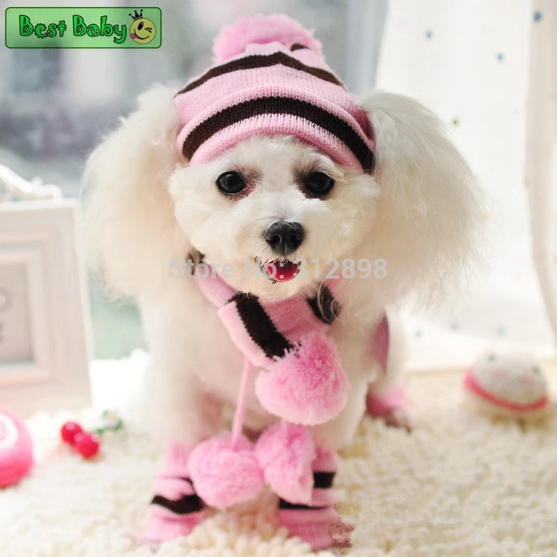 Winter Pet Puppy Accessories for Dogs Knitted Striped Hats Scarf Socks Little Small Big Animals Yorkshire Chihuahua Cat Products