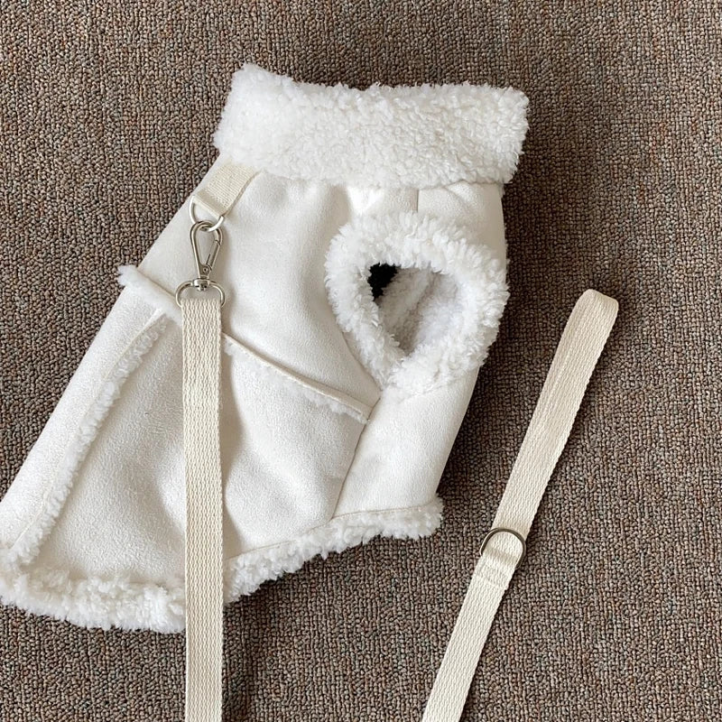Solid Colour Dog Cotton Coat Pet Warm Winter Teddy Thickened Jacket Bichon Frise Pomeranian Tractable Split Button Shirt NO Rope