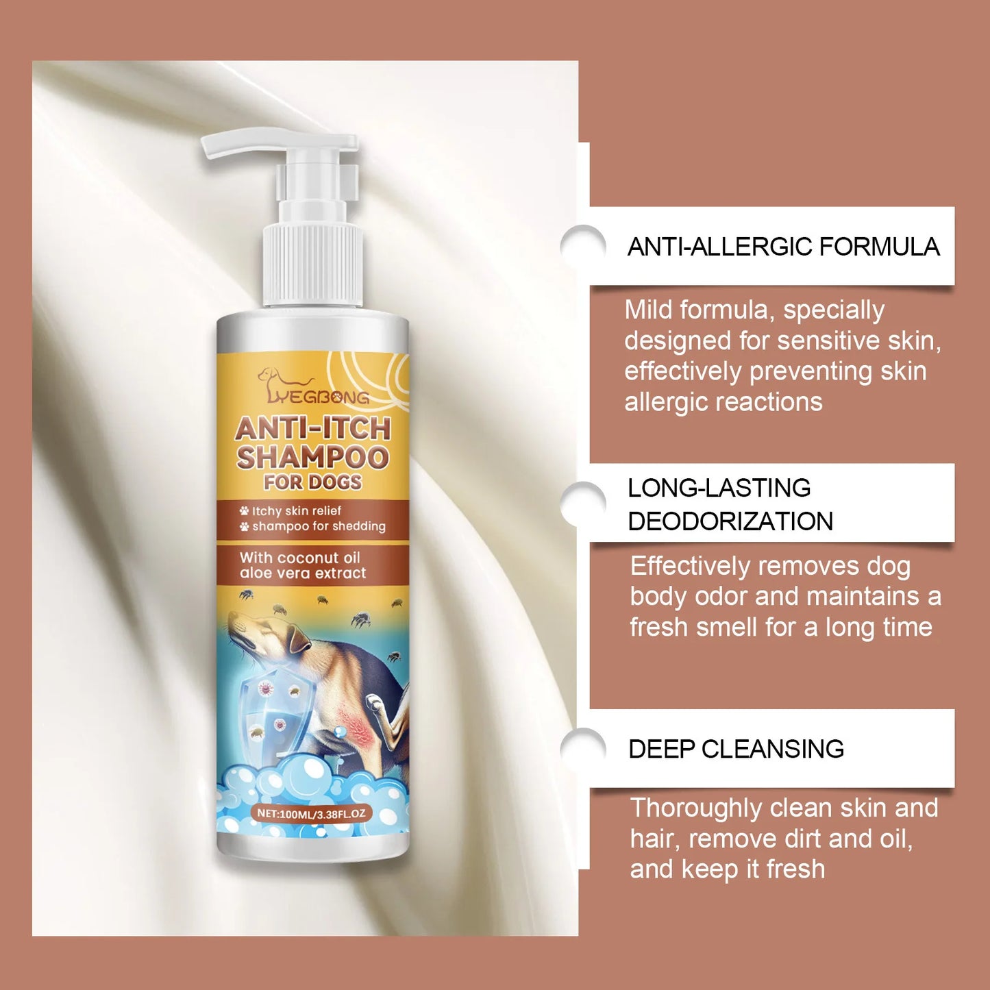 Dog Shampoo Conditioner Moisturizing for Sensitive Skin PH Balanced anti Itching Flea Killer Dirt Mite Removal Pet Cleaning Foam