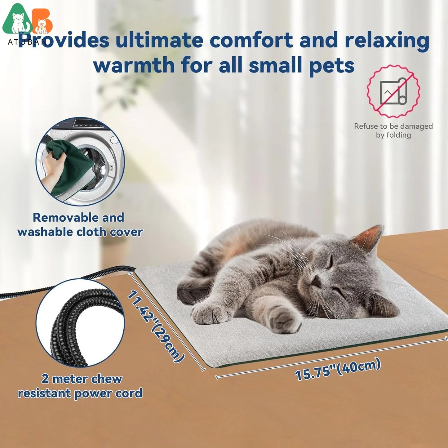 Indoor Outdoor Cat Heating Pad, 11.42 X 15.75 Inches, Pet Heating Mat for Kennel Warming Sheeting,Temperature Adjustable