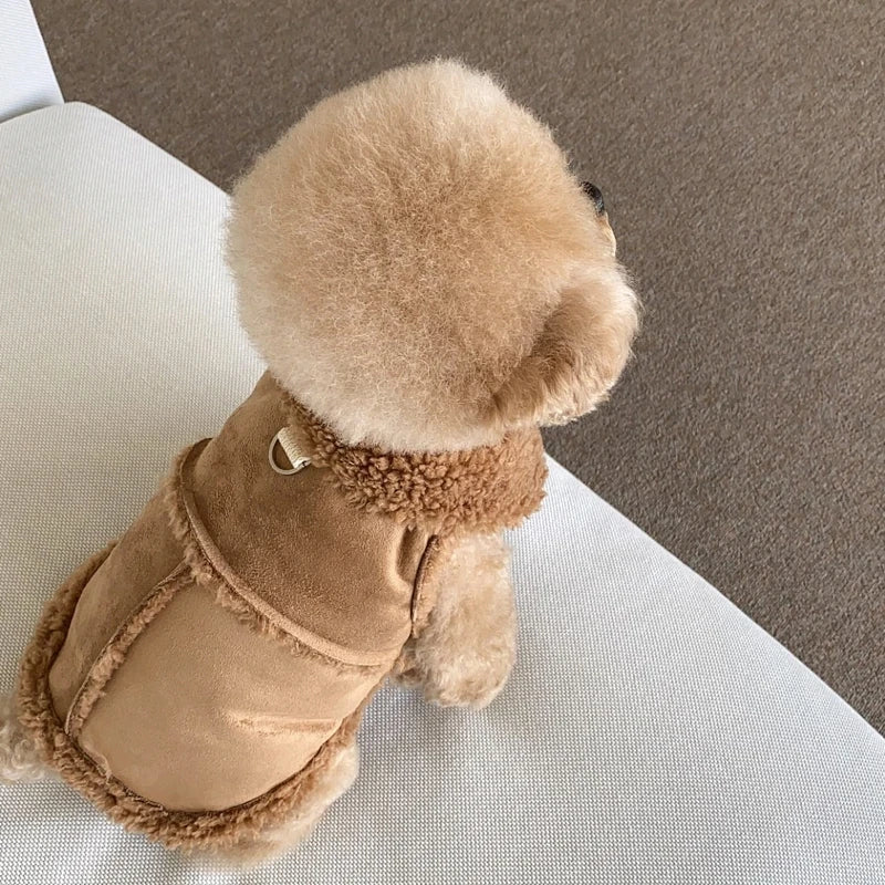 Solid Colour Dog Cotton Coat Pet Warm Winter Teddy Thickened Jacket Bichon Frise Pomeranian Tractable Split Button Shirt NO Rope