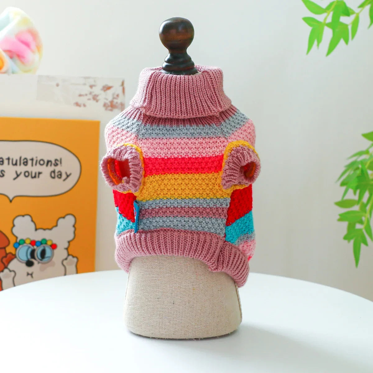 Striped Color Pet Dog Sweaters High Collar Warm Winter Clothes for Small Medium Puppy Knitted Sweatshirt New Year Winter Coat