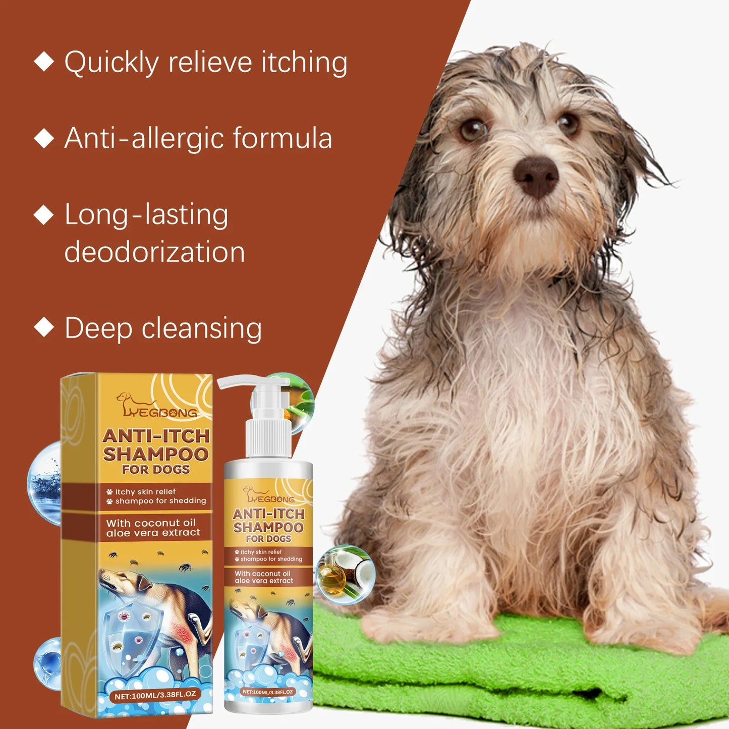 Dog Shampoo Conditioner Moisturizing for Sensitive Skin PH Balanced anti Itching Flea Killer Dirt Mite Removal Pet Cleaning Foam