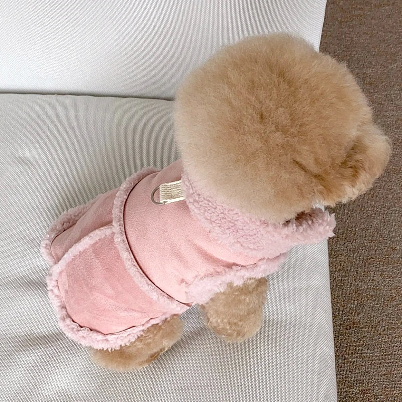 Solid Colour Dog Cotton Coat Pet Warm Winter Teddy Thickened Jacket Bichon Frise Pomeranian Tractable Split Button Shirt NO Rope