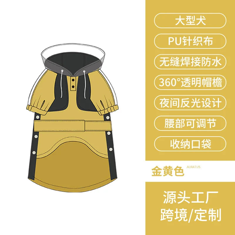 Large Reflective Poncho Dog Raincoat for Adults Waterproof Pet Clothes for Rainy Outdoor Tours Cross Border Adventures